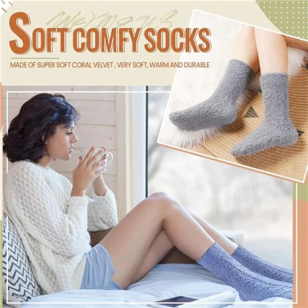 5 Pairs, Women's Fuzzy Socks Soft Cozy Fluffy Slipper Socks